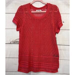 ZOZO‎ NWT Crochet Short Sleeve Coral Colored Top Size Large